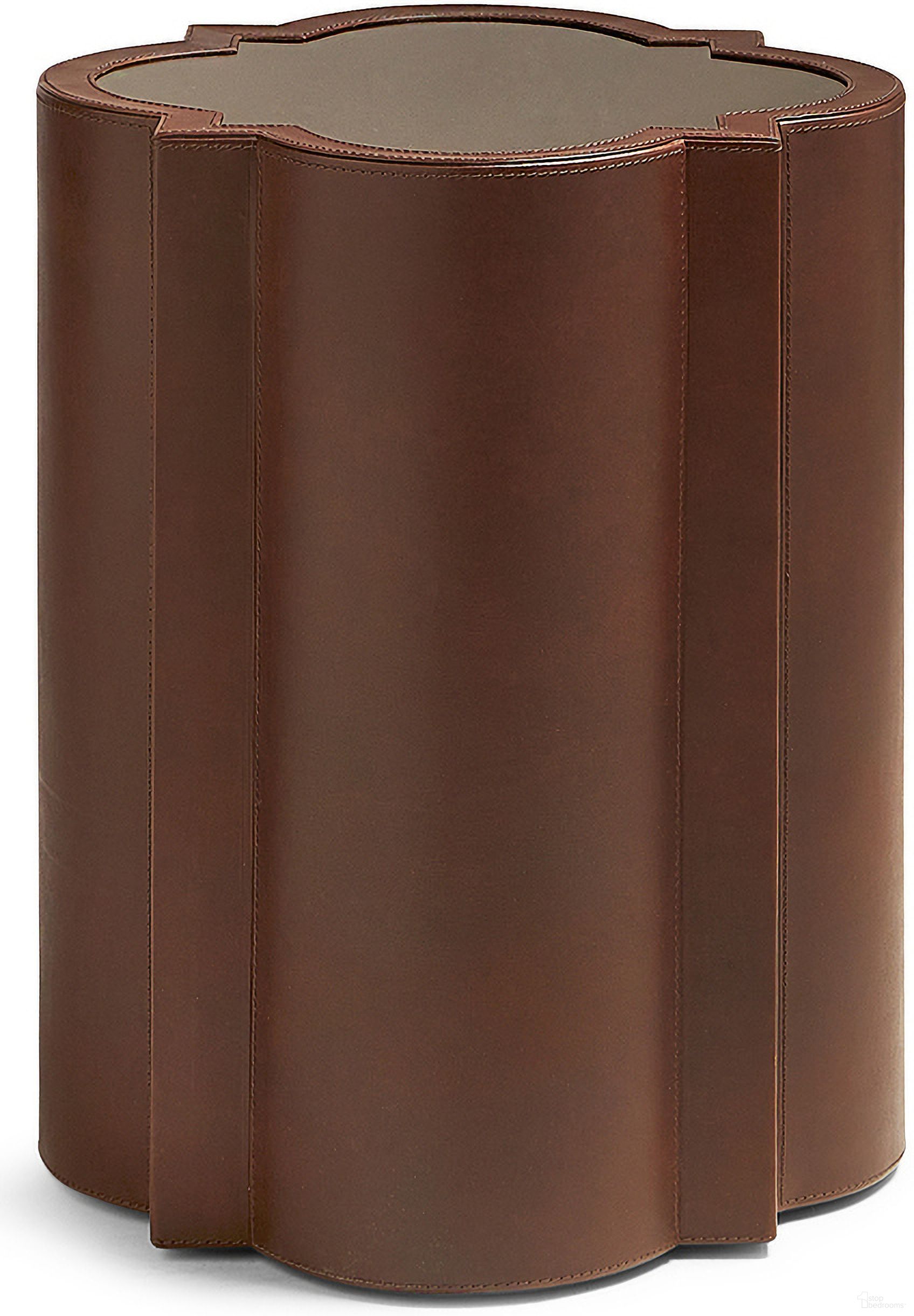 The appearance of Brown Glass and Leather Spot Table In Brown designed by Maitland-Smith in the modern / contemporary interior design. This brown piece of furniture  was selected by 1StopBedrooms from Maitland Smith Collection to add a touch of cosiness and style into your home. Sku: 8396-30. Material: Leather.