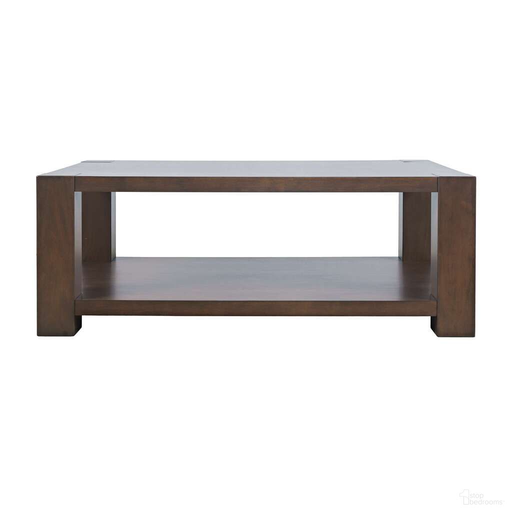 The appearance of Brownstone 50 Inch Block-Frame Coffee Table with Storage and Wheels In Chocolate Brown designed by Jofran in the transitional interior design. This chocolate brown piece of furniture  was selected by 1StopBedrooms from Brownstone Collection to add a touch of cosiness and style into your home. Sku: 2518-1. Material: Pine.