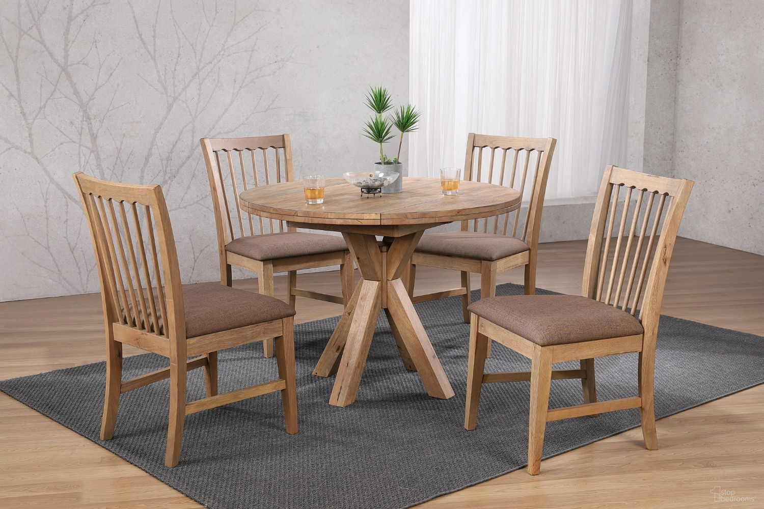 Brownstone Drop Leaf Round Dining Room Set in Warm Brown