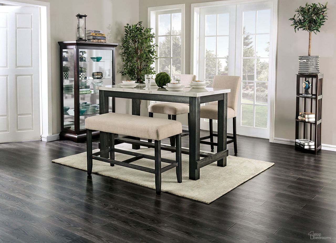 Brule Counter Heigh Dining Room Set In White and Antique Black