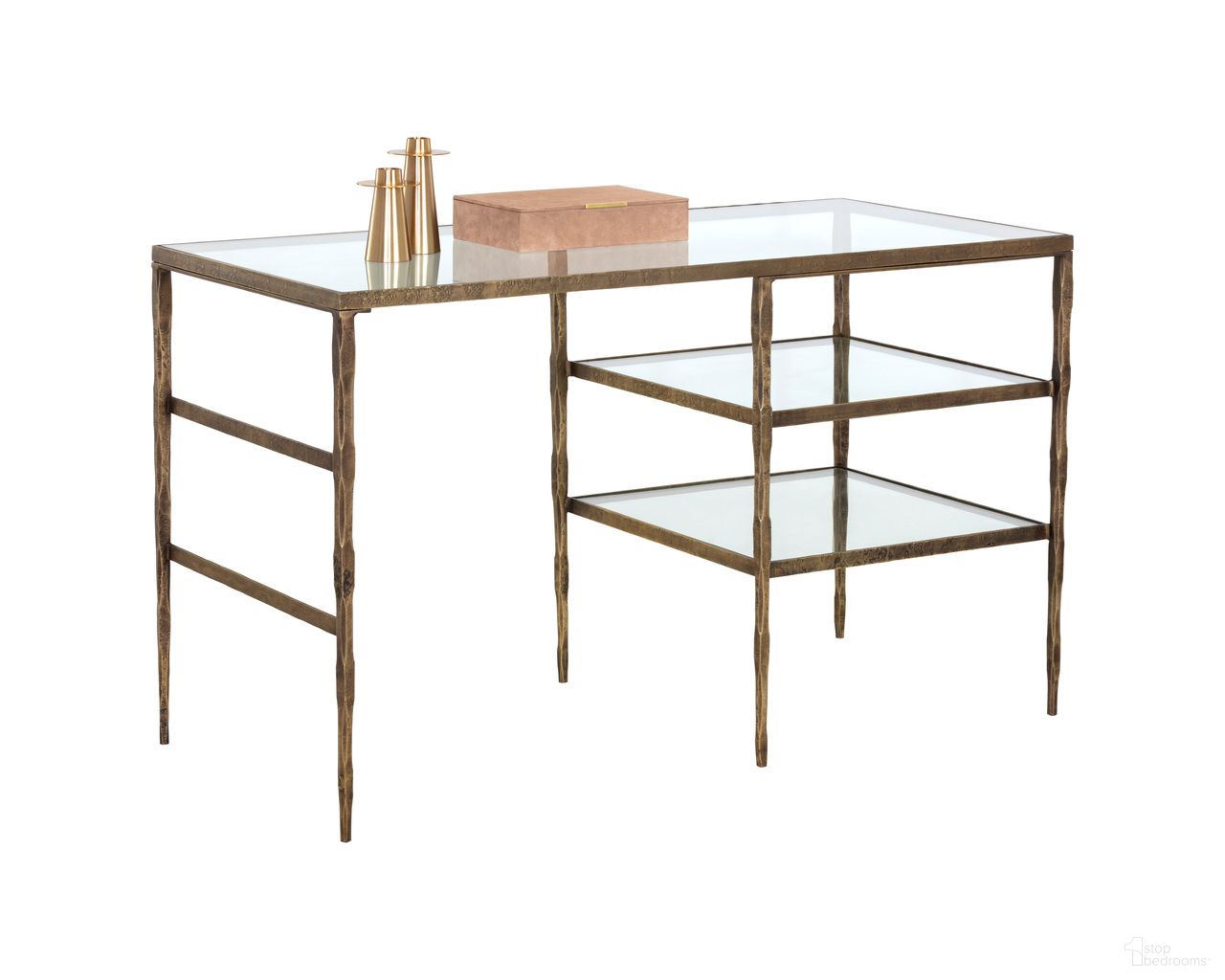 Bruna Desk In Antique Brass and Clear