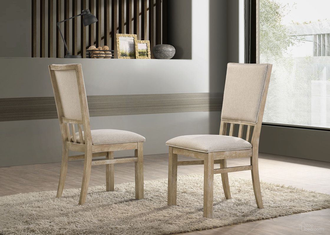 The appearance of Brutus Reclaimed 19 Inch Fabric Dining Chair Set of 2 In Wheat designed by Lilola Home in the modern / contemporary interior design. This wheat piece of furniture was selected by 1StopBedrooms from Brutus Collection to add a touch of cosiness and style into your home. Sku: 30000-C. Material: Solid Wood. Chair Type: Side Chair.