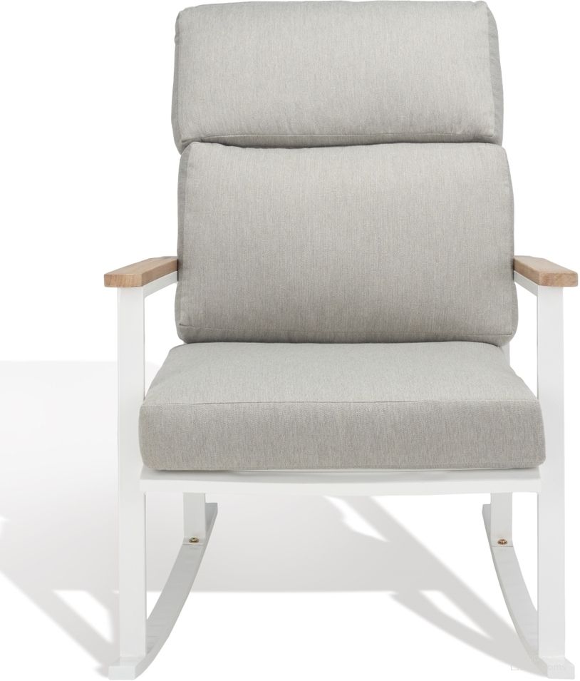 The appearance of Brutus Rocking Chair In White and Light Grey designed by Safavieh Couture in the modern / contemporary interior design. This white and light grey piece of furniture was selected by 1StopBedrooms from Brutus Collection to add a touch of cosiness and style into your home. Sku: CPT1035A. Material: Metal.