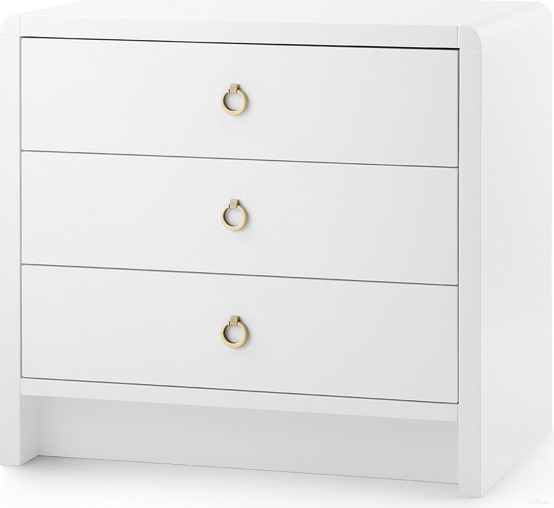 The appearance of Bryant 3-Drawer Side Table In White Pearl designed by Villa & House in the transitional interior design. This white pearl piece of furniture  was selected by 1StopBedrooms from Bryant Collection to add a touch of cosiness and style into your home. Sku: BRY-130-09. Material: Wood.