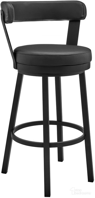 Bryant 30 Inch Bar Height Swivel Bar Stool In Black Finish and Black Faux Leather