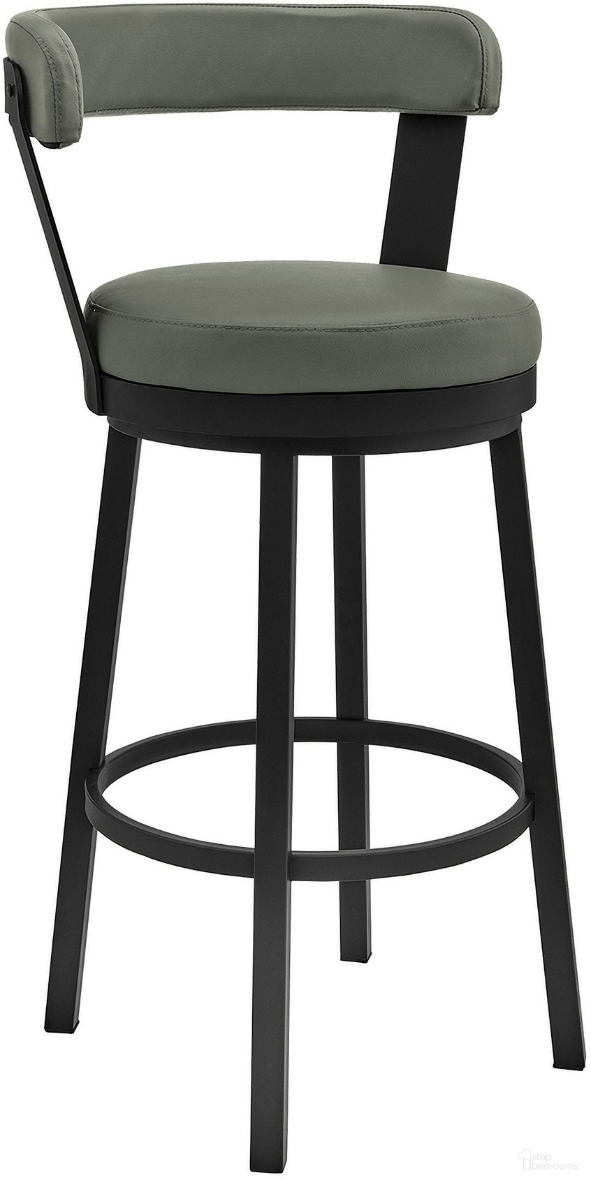 Bryant 30 Inch Bar Height Swivel Barstool In Black Finish and Gray Faux Leather