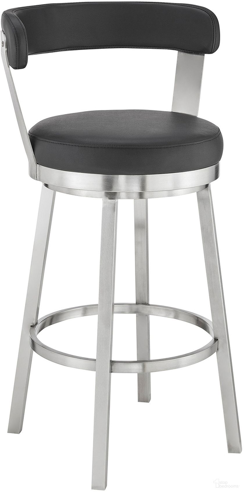 The appearance of Bryant 30 Inch Bar Height Swivel Barstool In Brushed Stainless Steel Finish and Black Faux Leather designed by Armen Living in the modern / contemporary interior design. This black piece of furniture was selected by 1StopBedrooms from Bryant Collection to add a touch of cosiness and style into your home. Sku: LCBYBABSBL30. Material: Stainless Steel.