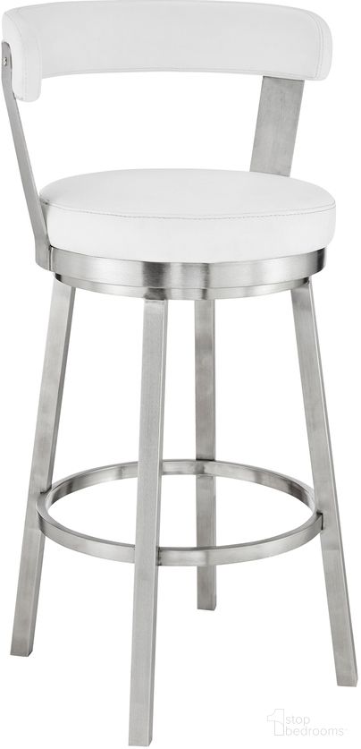 The appearance of Bryant 30 Inch Bar Height Swivel Barstool In Brushed Stainless Steel Finish and White Faux Leather designed by Armen Living in the modern / contemporary interior design. This white piece of furniture  was selected by 1StopBedrooms from Bryant Collection to add a touch of cosiness and style into your home. Sku: LCBYBABSWH30. Material: Stainless Steel.