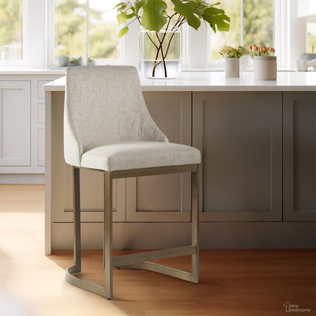 The appearance of Bryce 26 Inch Upholstered Counter Stool with Metal Base In Cream designed by Olliix in the modern / contemporary interior design. This cream piece of furniture was selected by 1StopBedrooms from Bryce Collection to add a touch of cosiness and style into your home. Sku: MP104-1238. Material: Polyester.