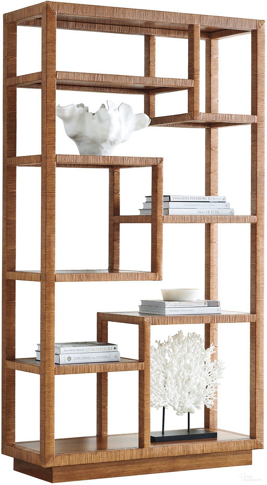 The appearance of Palm Desert Bryce Raffia Etagere In Sonoran designed by Tommy Bahama in the modern / contemporary interior design. This sonoran piece of furniture  was selected by 1StopBedrooms from Palm Desert Collection to add a touch of cosiness and style into your home. Sku: 575-990. Material: Wood.