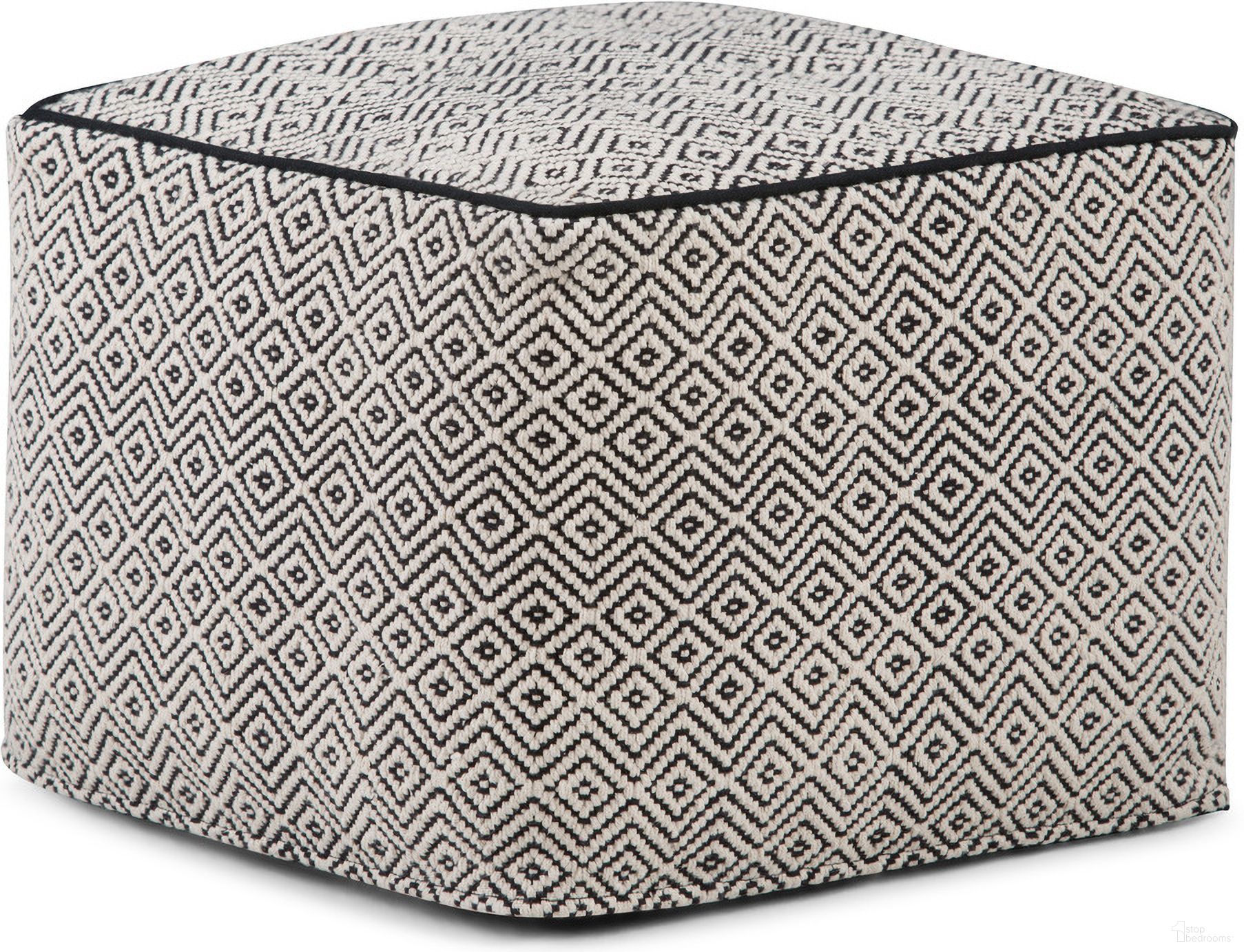 Brynn Cotton Square Pouf In Patterned Black and Natural