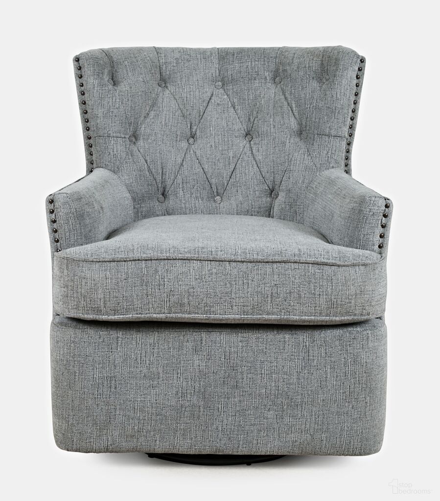 The appearance of Bryson Upholstered Swivel Chair with Nailhead Trim In Ash designed by Jofran in the traditional interior design. This ash piece of furniture  was selected by 1StopBedrooms from Bryson Collection to add a touch of cosiness and style into your home. Sku: BRYSON-SW-ASH. Material: Plywood.