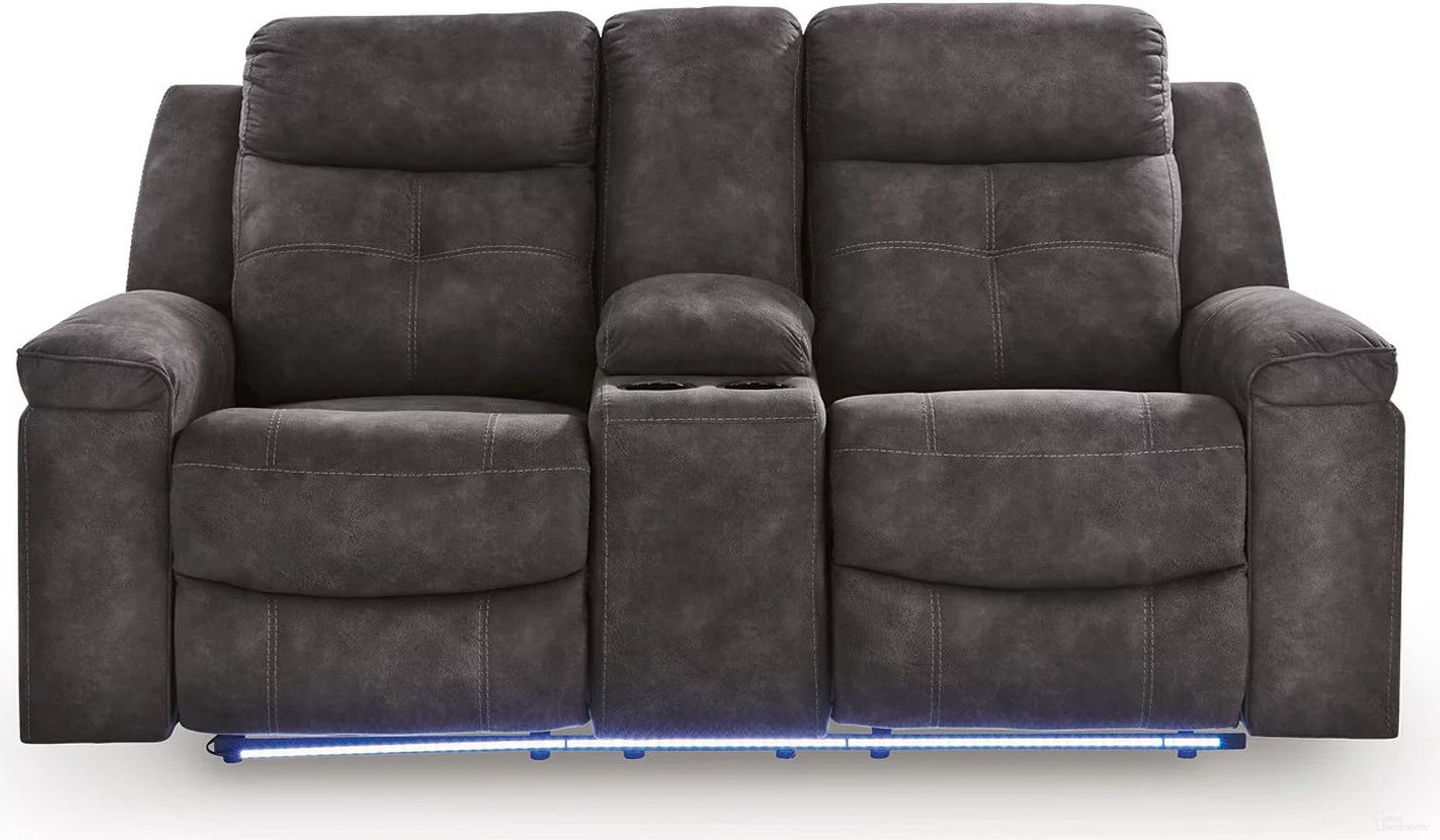 The appearance of Brysonview Reclining Loveseat with Console In Charcoal designed by Signature Design by Ashley in the modern / contemporary interior design. This charcoal piece of furniture was selected by 1StopBedrooms from Brysonview Collection to add a touch of cosiness and style into your home. Sku: 6360594. Material: Fabric.