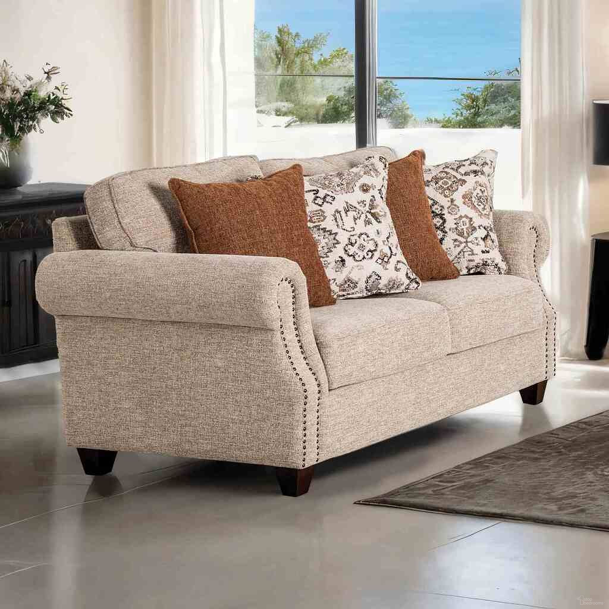 The appearance of Buckhurst Loveseat In Taupe designed by Furniture of America in the transitional interior design. This taupe piece of furniture was selected by 1StopBedrooms from Buckhurst Collection to add a touch of cosiness and style into your home. Sku: FM61110TP-LV. Material: Fabric.