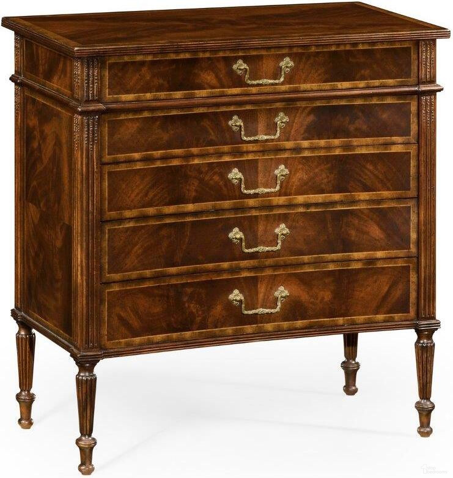 The appearance of Buckingham Mahogany Chest Of Drawers With Concave Profile designed by Jonathan Charles in the traditional interior design. This antique piece of furniture was selected by 1StopBedrooms from Buckingham Collection to add a touch of cosiness and style into your home. Sku: 493089-MAH. Material: Wood.