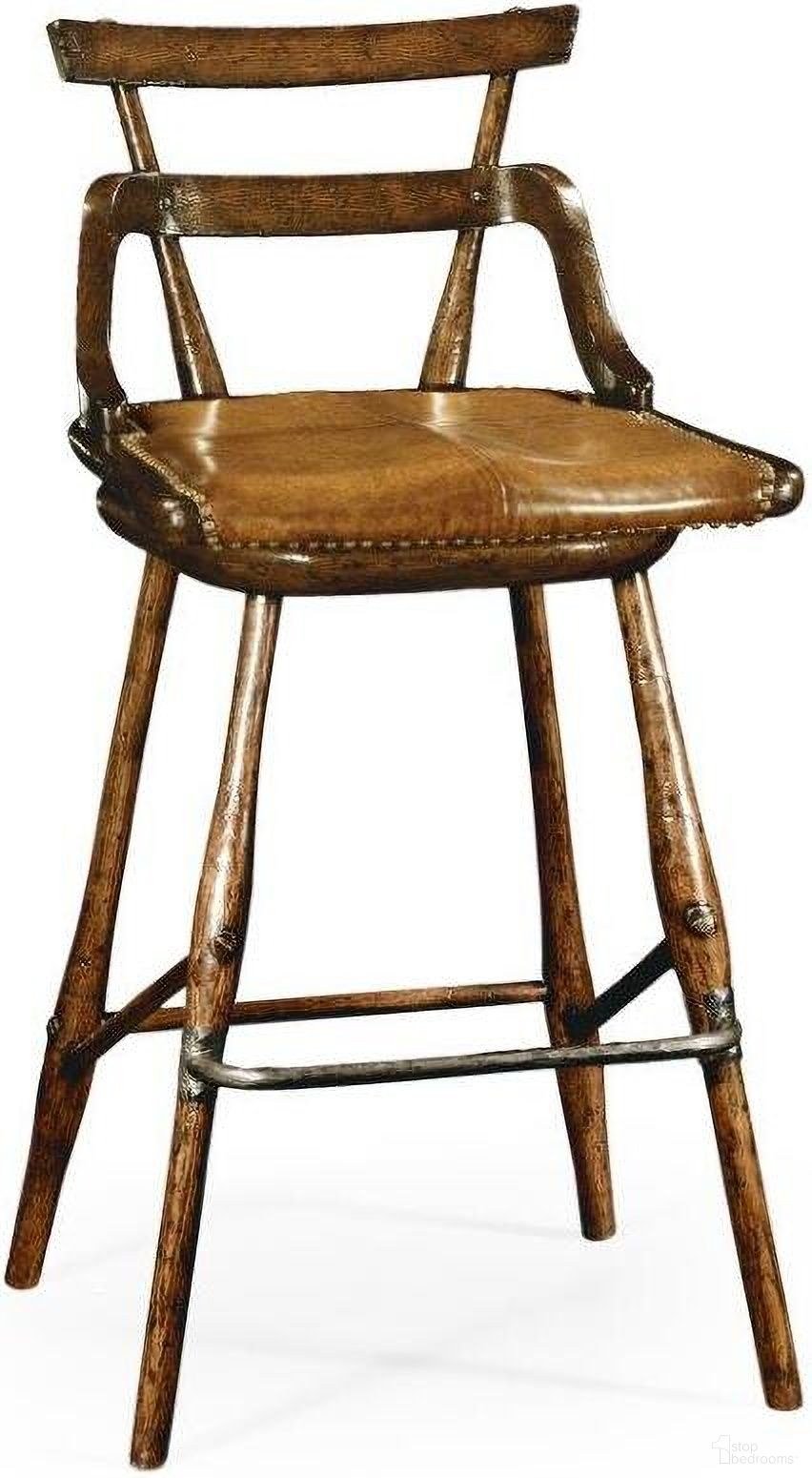 The appearance of Buckingham Oak Barstool With Studded Leather Seat 494315-SC-TDO designed by Jonathan Charles in the traditional interior design. This dark brown piece of furniture was selected by 1StopBedrooms from Buckingham Collection to add a touch of cosiness and style into your home. Sku: 494315-SC-TDO. Material: Wood.