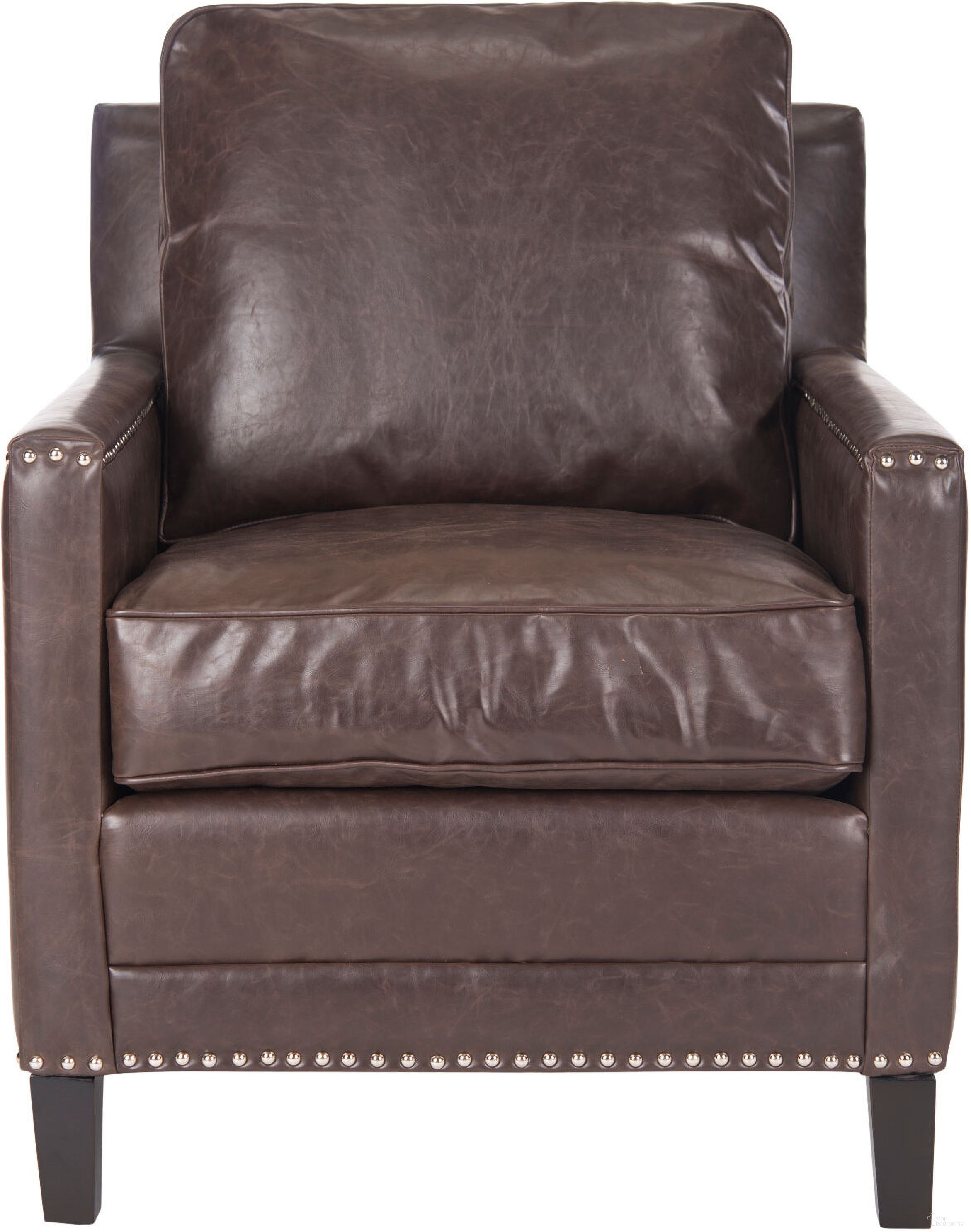 The appearance of Buckler Antique Brown Club Chair designed by Safavieh in the transitional interior design. This brown piece of furniture  was selected by 1StopBedrooms from Buckler Collection to add a touch of cosiness and style into your home. Sku: MCR4613C. Material: Stainless Steel.