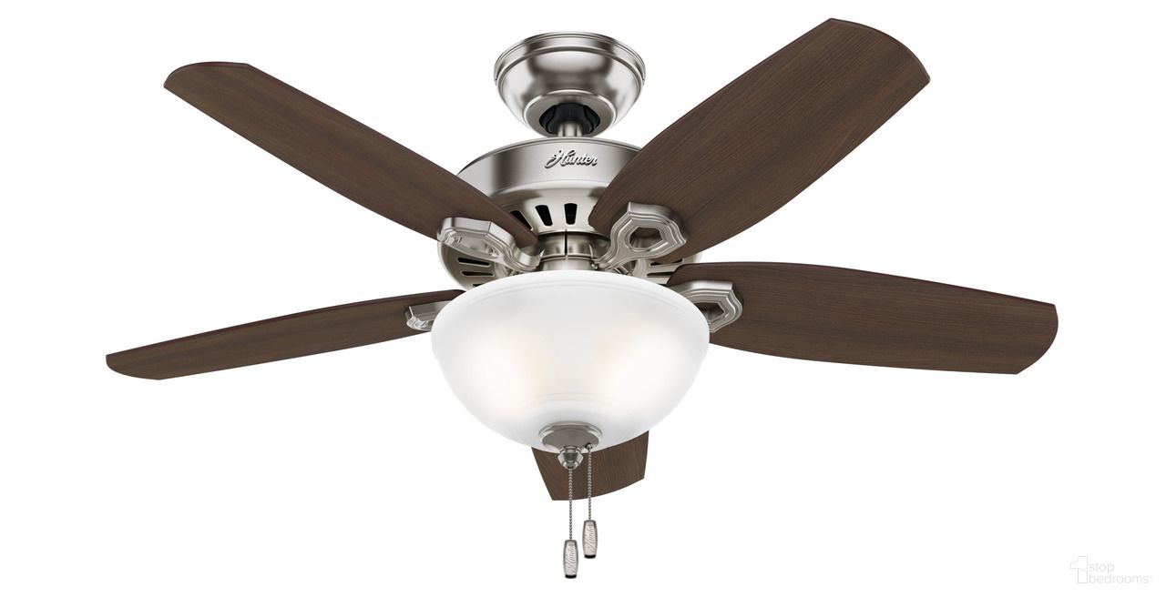 The appearance of Builder 42 Inch Ceiling Fan with LED Light Kit and Pull Chain In Brushed Nickel and Brazilian Cherry designed by Hunter Fan in the traditional interior design. This brushed nickel/brazilian cherry piece of furniture  was selected by 1StopBedrooms from Builder Collection to add a touch of cosiness and style into your home. Sku: 52219. Material: MDF.