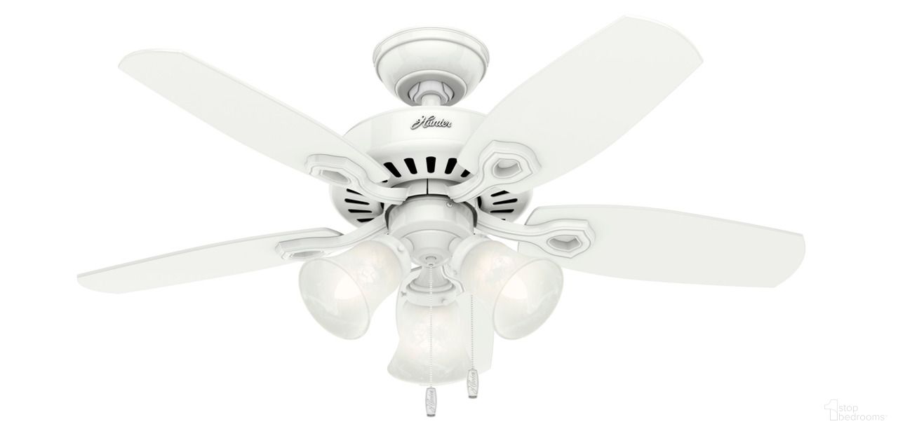 The appearance of Builder 42 Inch Ceiling Fan with LED Light Kit and Pull Chain In Snow White designed by Hunter Fan in the traditional interior design. This snow white piece of furniture was selected by 1StopBedrooms from Builder Collection to add a touch of cosiness and style into your home. Sku: 52105. Material: MDF.