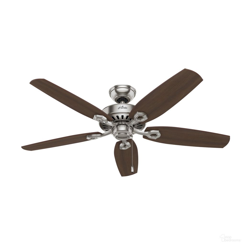 The appearance of Builder 52 Inch Ceiling Fan and Pull Chain In Brushed Nickel and Brazilian Cherry designed by Hunter Fan in the traditional interior design. This brushed nickel/brazilian cherry piece of furniture  was selected by 1StopBedrooms from Builder Collection to add a touch of cosiness and style into your home. Sku: 53241. Material: Composite.