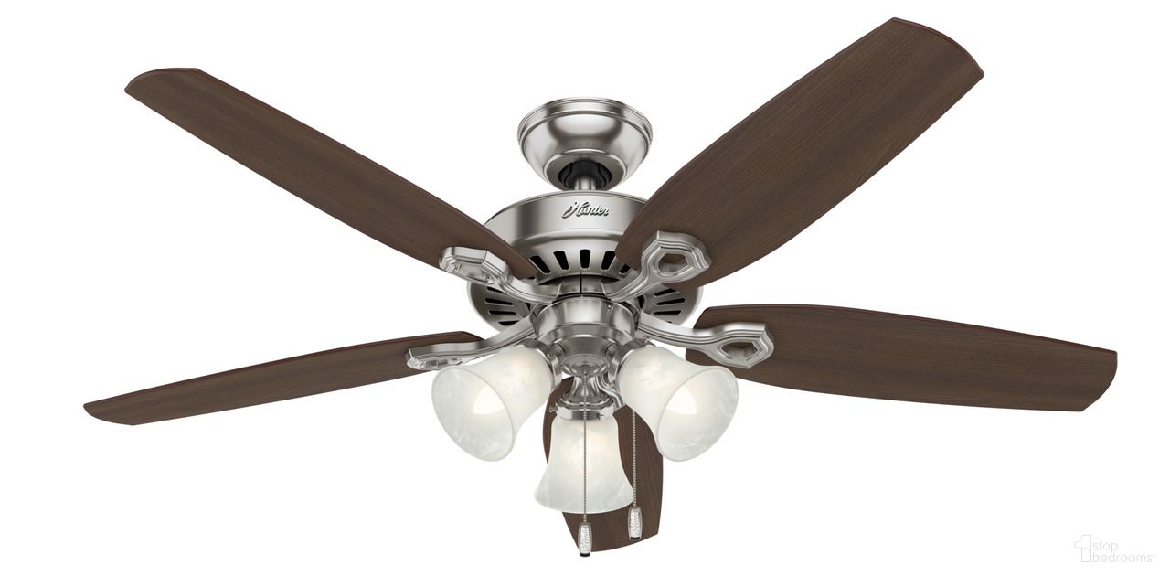 The appearance of Builder 52 Inch Ceiling Fan with LED Light Kit and Pull Chain In Brushed Nickel and Brazilian Cherry designed by Hunter Fan in the traditional interior design. This brushed nickel/brazilian cherry piece of furniture  was selected by 1StopBedrooms from Builder Collection to add a touch of cosiness and style into your home. Sku: 53237. Material: Composite.