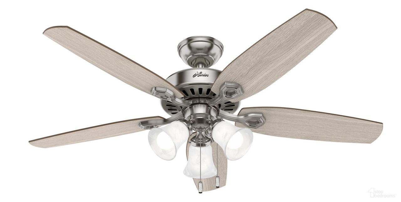 Builder 52 Inch Ceiling Fan with LED Light Kit and Pull Chain In Brushed Nickel and Light Gray Oak