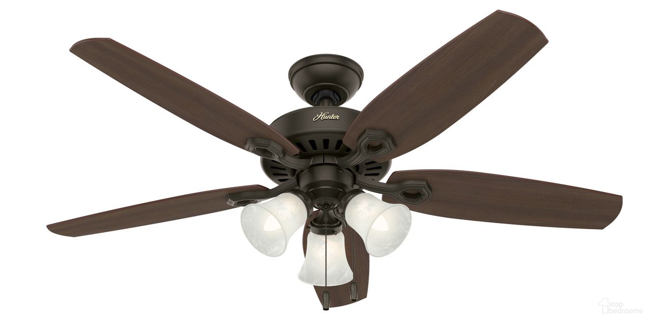 The appearance of Builder 52 Inch Ceiling Fan with LED Light Kit and Pull Chain In New Bronze and Brazilian Cherry designed by Hunter Fan in the traditional interior design. This new bronze/brazilian cherry piece of furniture  was selected by 1StopBedrooms from Builder Collection to add a touch of cosiness and style into your home. Sku: 53238. Material: Composite.