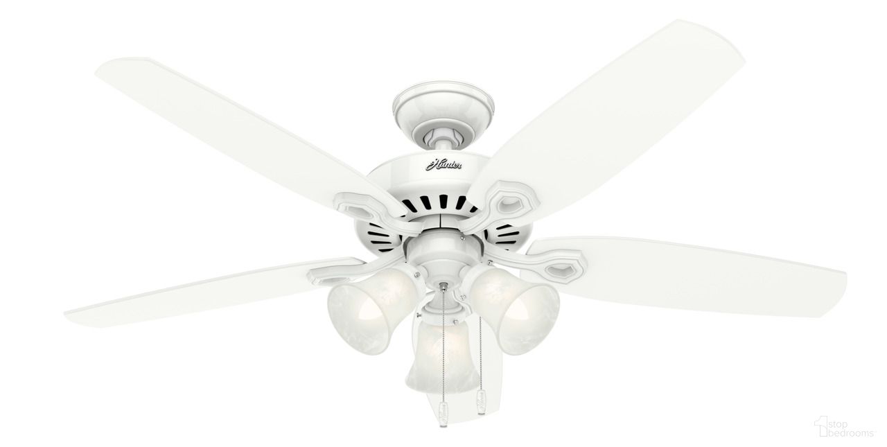 The appearance of Builder 52 Inch Ceiling Fan with LED Light Kit and Pull Chain In Snow White designed by Hunter Fan in the traditional interior design. This snow white piece of furniture was selected by 1StopBedrooms from Builder Collection to add a touch of cosiness and style into your home. Sku: 53236. Material: Composite.