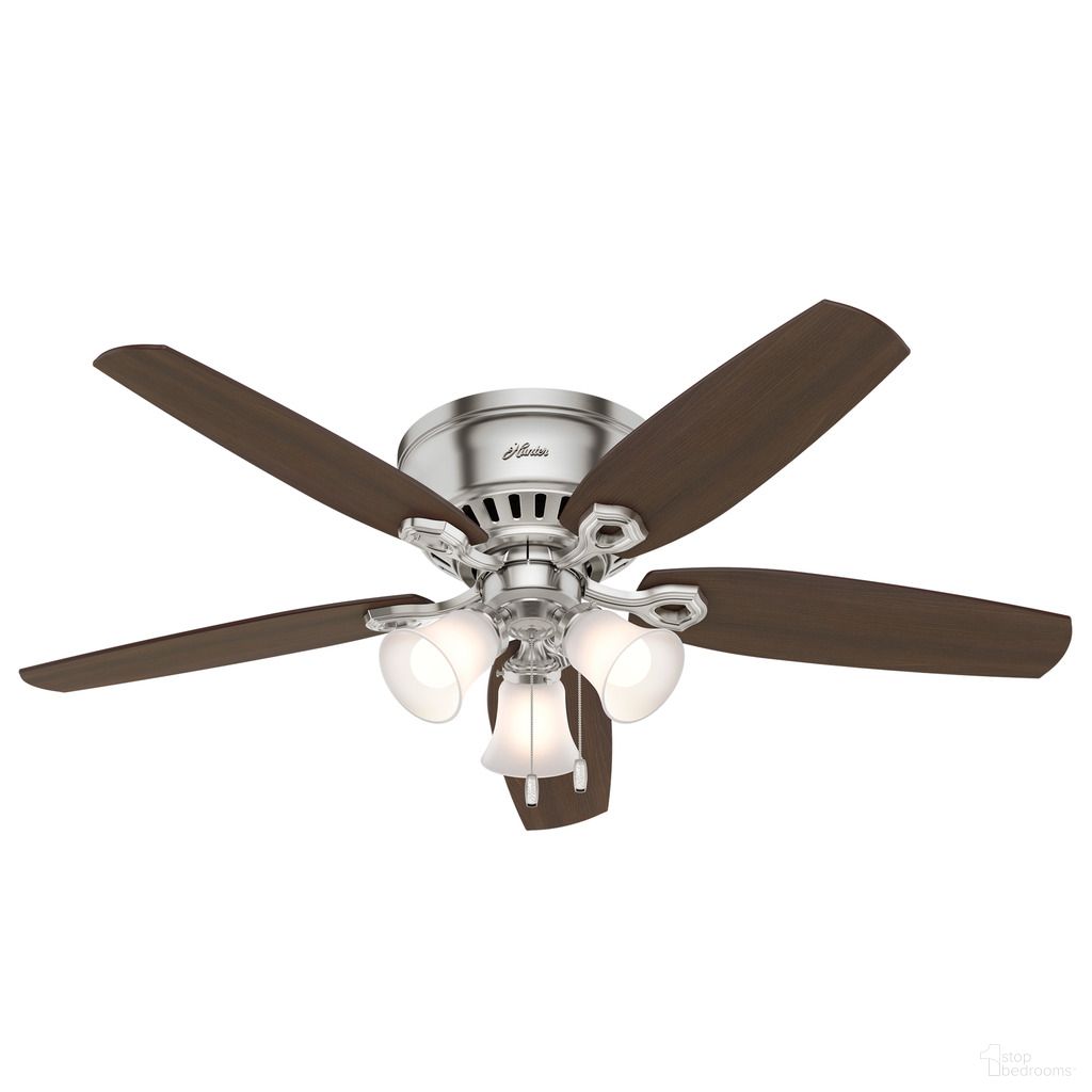 The appearance of Builder 52 Inch Low Profile Ceiling Fan with LED Light Kit and Pull Chain In Brushed Nickel and Brazilian Cherry designed by Hunter Fan in the traditional interior design. This brushed nickel/brazilian cherry piece of furniture  was selected by 1StopBedrooms from Builder Collection to add a touch of cosiness and style into your home. Sku: 53328. Material: Composite.