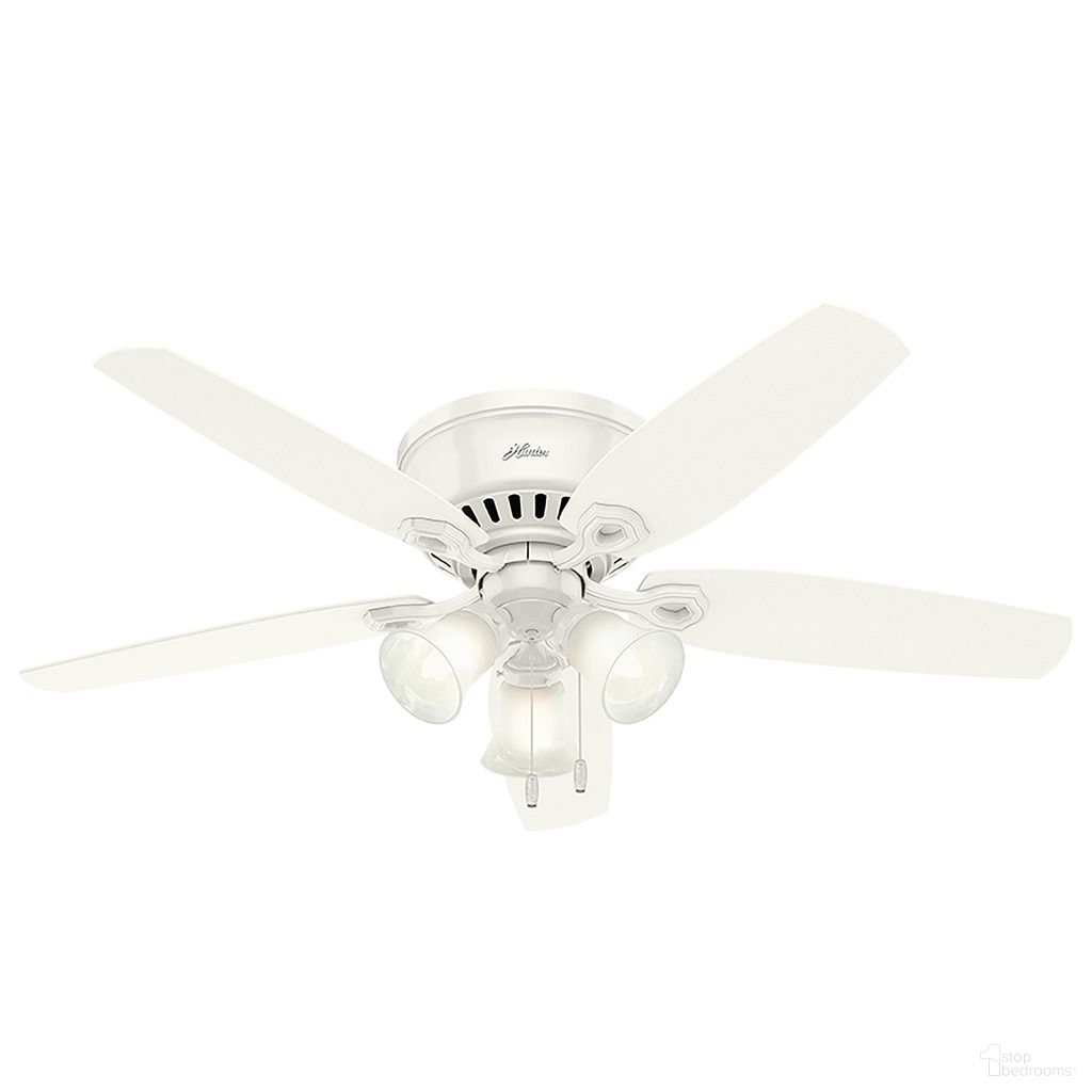 The appearance of Builder 52 Inch Low Profile Ceiling Fan with LED Light Kit and Pull Chain In Snow White designed by Hunter Fan in the traditional interior design. This snow white piece of furniture  was selected by 1StopBedrooms from Builder Collection to add a touch of cosiness and style into your home. Sku: 53326. Material: Composite.
