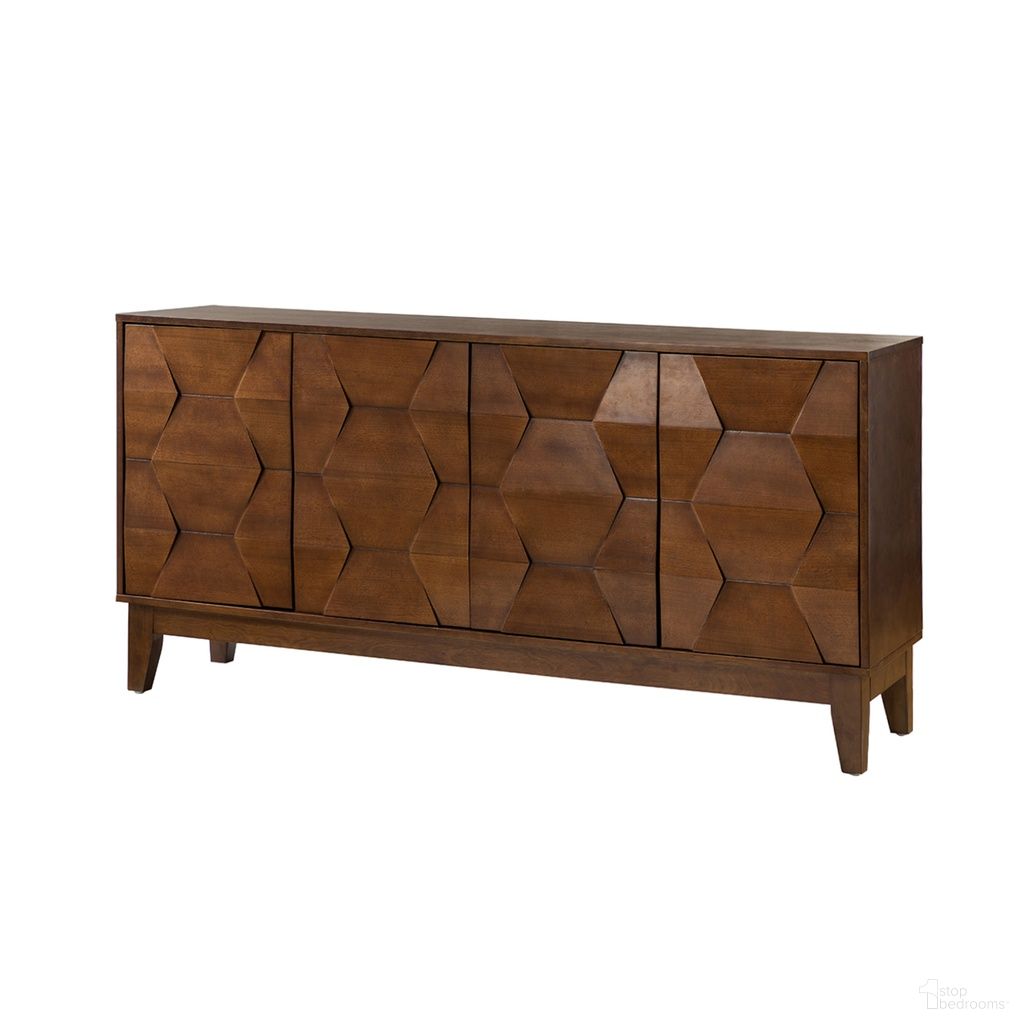 The appearance of Bulanini Wide Sideboard In Walnut designed by Karat Home in the  interior design. This walnut piece of furniture  was selected by 1StopBedrooms from Bulanini Collection to add a touch of cosiness and style into your home. Sku: SBHM0574-WALNUT. Material: Engineered Wood.