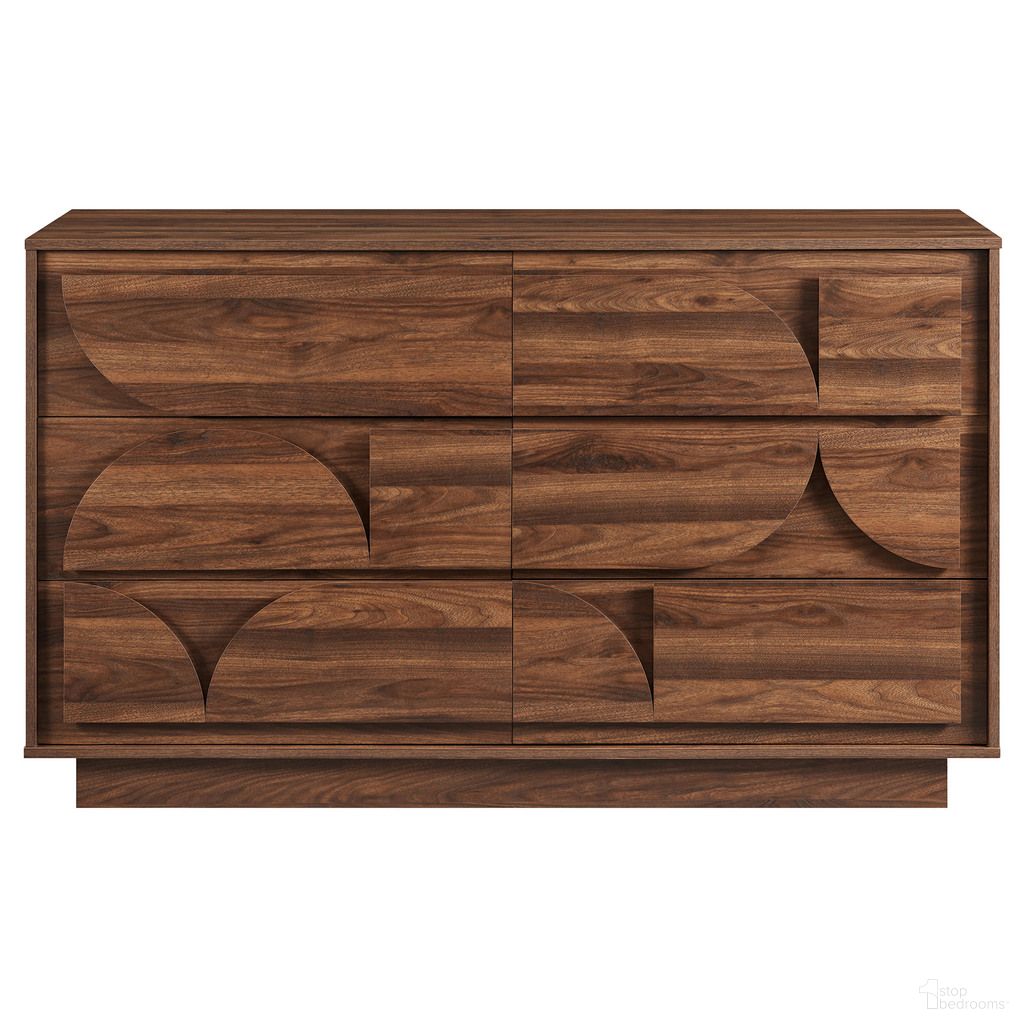 The appearance of Bulwark 6-Drawer Dresser In Walnut designed by Modway in the modern / contemporary interior design. This walnut piece of furniture was selected by 1StopBedrooms from Bulwark Collection to add a touch of cosiness and style into your home. Sku: MOD-7163-WAL-1-A;MOD-7163-WAL-2-A;MOD-7163-WAL-3-A. Material: MDF.