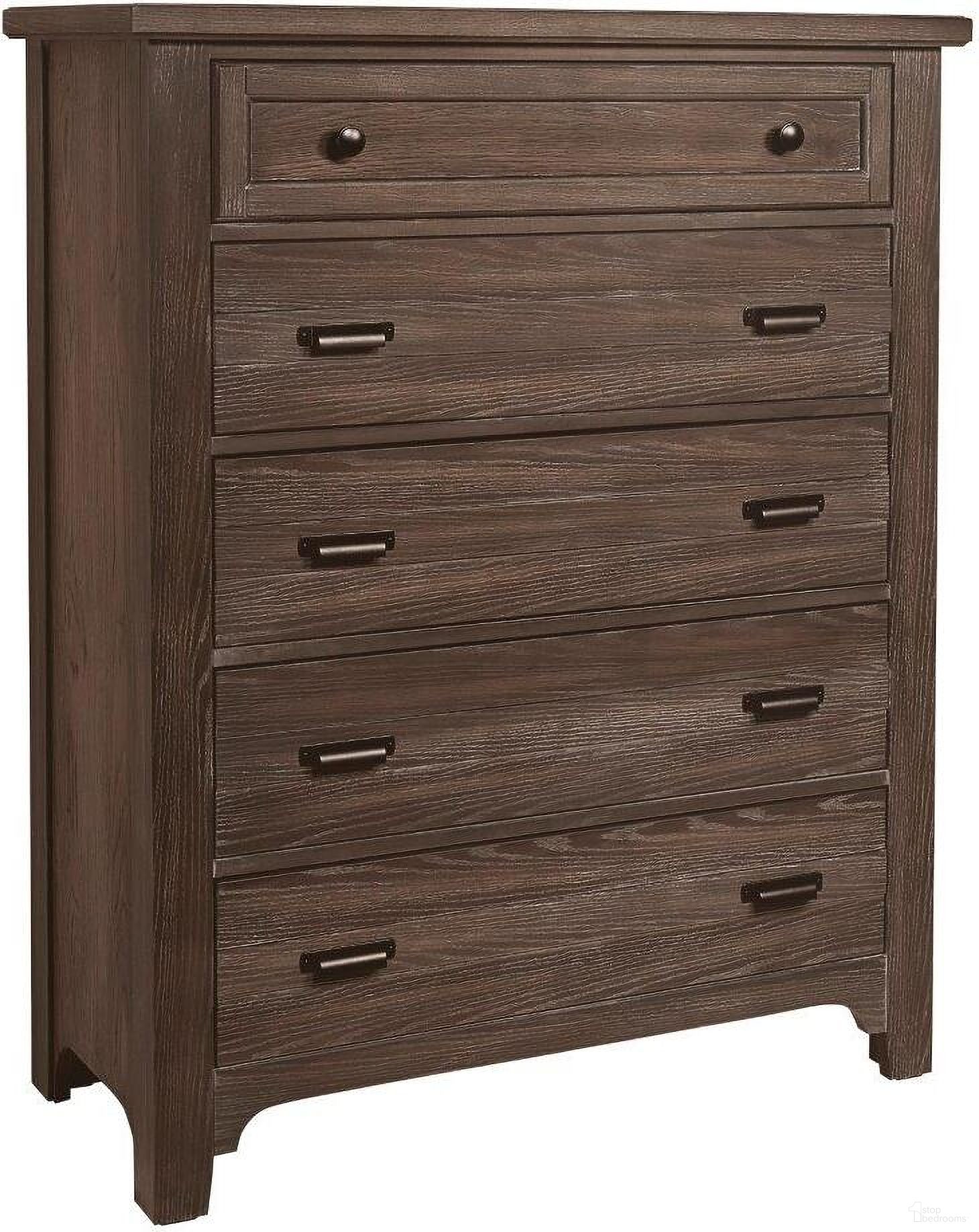 The appearance of Bungalow Folkstone 5 Drawer Chest designed by Vaughan Bassett in the transitional interior design. This folkstone piece of furniture  was selected by 1StopBedrooms from Bungalow Collection to add a touch of cosiness and style into your home. Sku: 740-115. Material: Solid Hardwood.