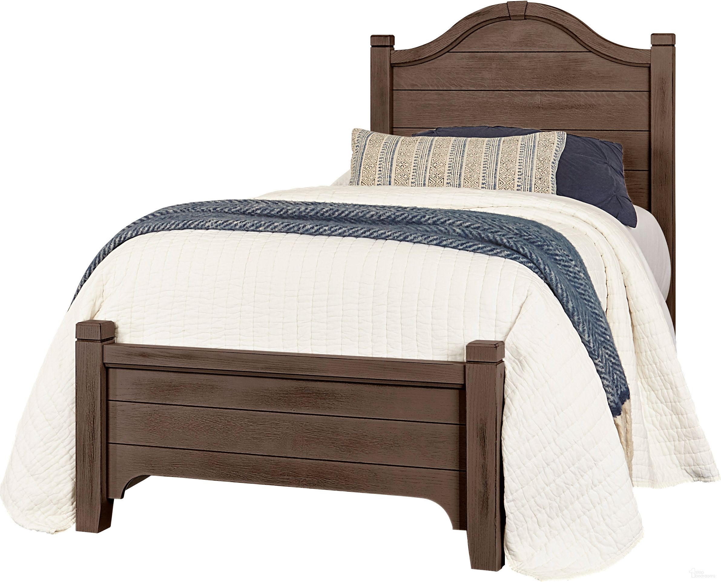 The appearance of Bungalow Folkstone Twin Arched Bed designed by Vaughan Bassett in the transitional interior design. This folkstone piece of furniture was selected by 1StopBedrooms from Bungalow Collection to add a touch of cosiness and style into your home. Sku: 740-338;740-833;740-900. Bed Type: Poster Bed. Bed Size: Twin. Material: Oak Veneer.