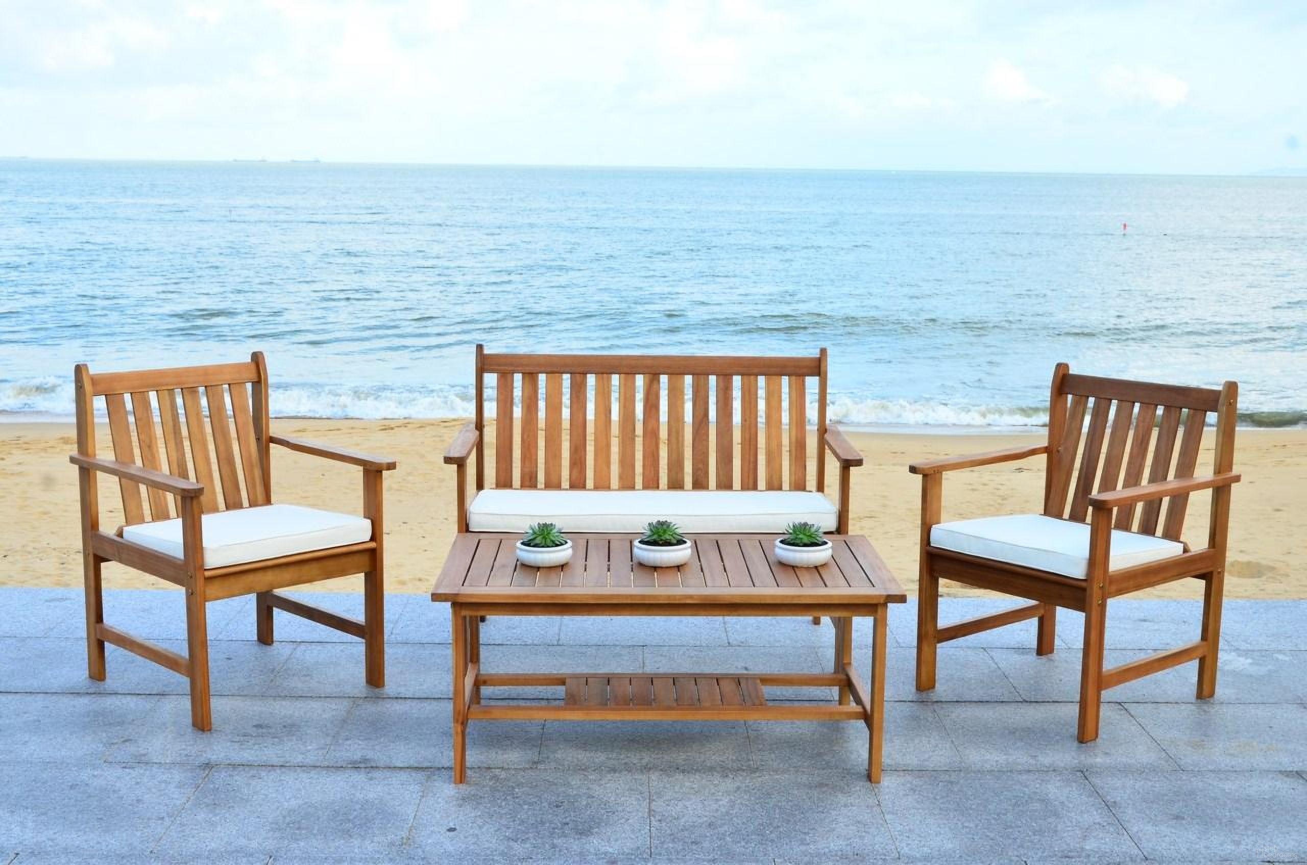 The appearance of Burbank Teak Look and Beige 4-Piece Outdoor Set designed by Safavieh in the modern / contemporary interior design. This beige piece of furniture was selected by 1StopBedrooms from Burbank Collection to add a touch of cosiness and style into your home. Sku: PAT7006A. Material: Steel.