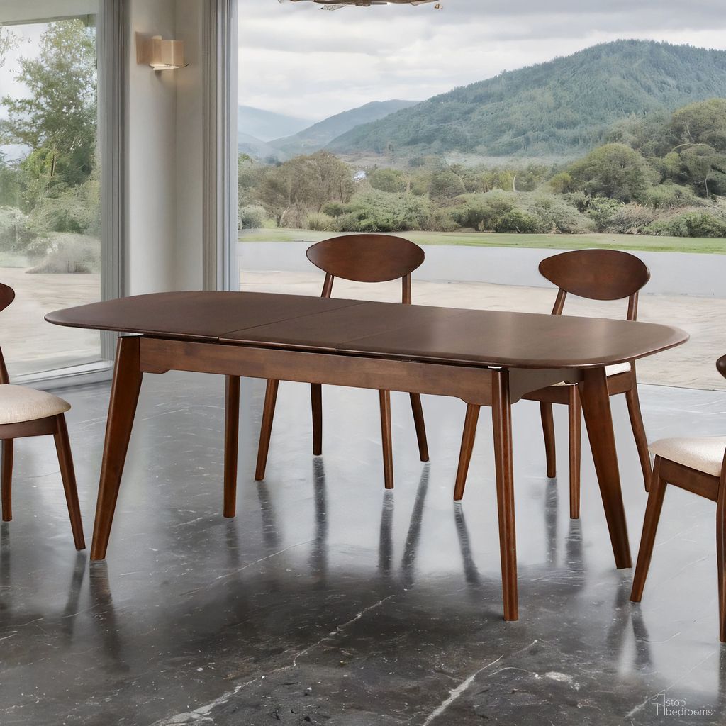 The appearance of Buren Dining Table In Rich Walnut designed by Furniture of America in the transitional interior design. This rich walnut piece of furniture  was selected by 1StopBedrooms from Buren Collection to add a touch of cosiness and style into your home. Sku: FM30007WN-T. Table Base Style: Legs. Table Top Shape: Rectangular. Size: 35" x 63". Material: Solid Rubberwood.