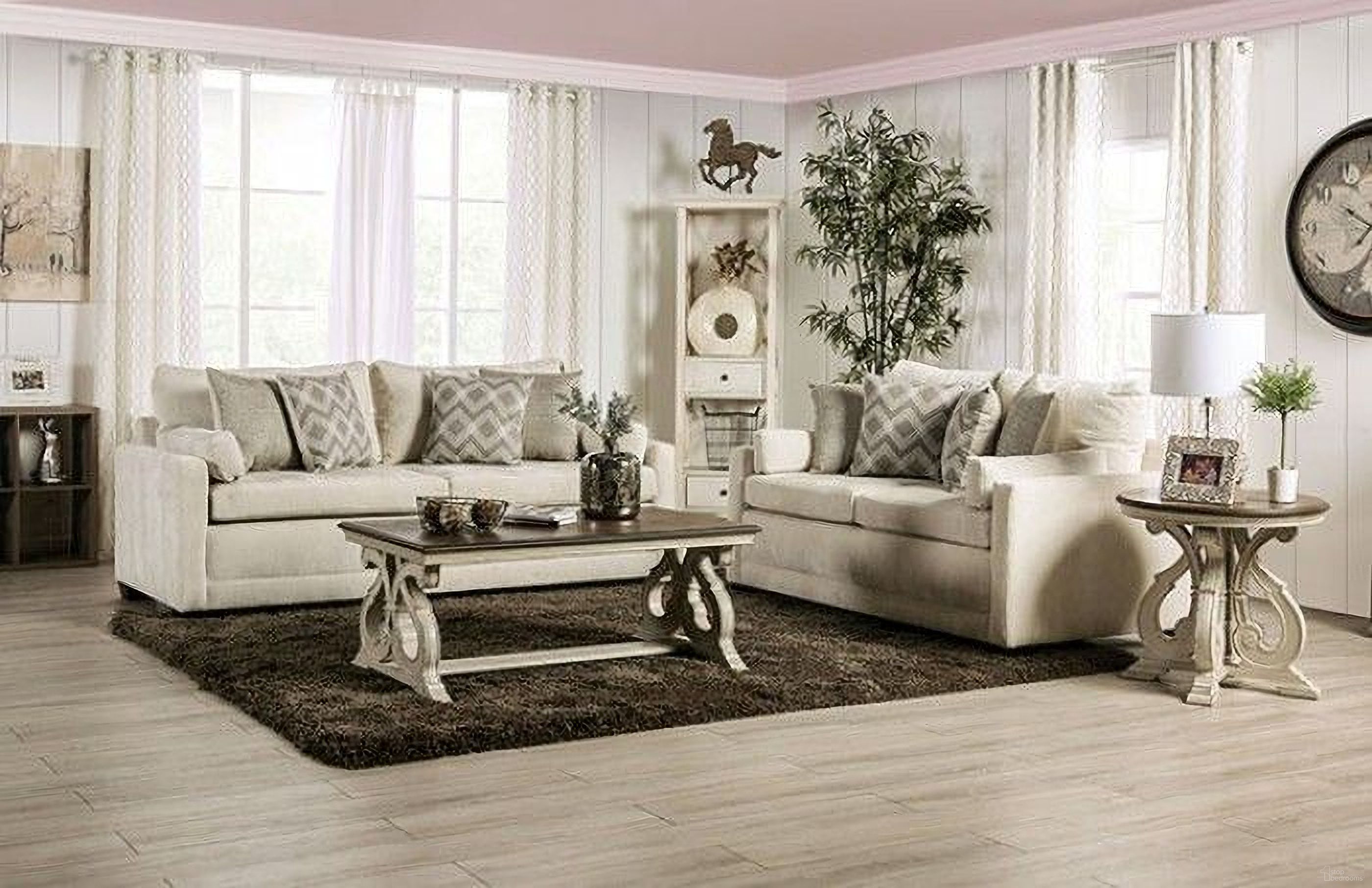 The appearance of Burgess Beige Living Room Set designed by Furniture of America in the transitional interior design. This beige piece of furniture  was selected by 1StopBedrooms from Burgess Collection to add a touch of cosiness and style into your home. Sku: SM7753-SF;SM7753-LV. Material: Chenille.