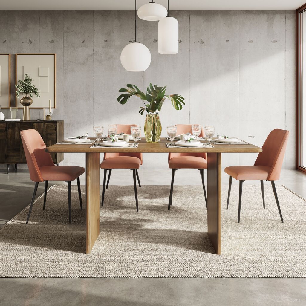 Burke 76 Inch 5 Piece Dining Room Set with Faux Leather Chairs In Light Brown