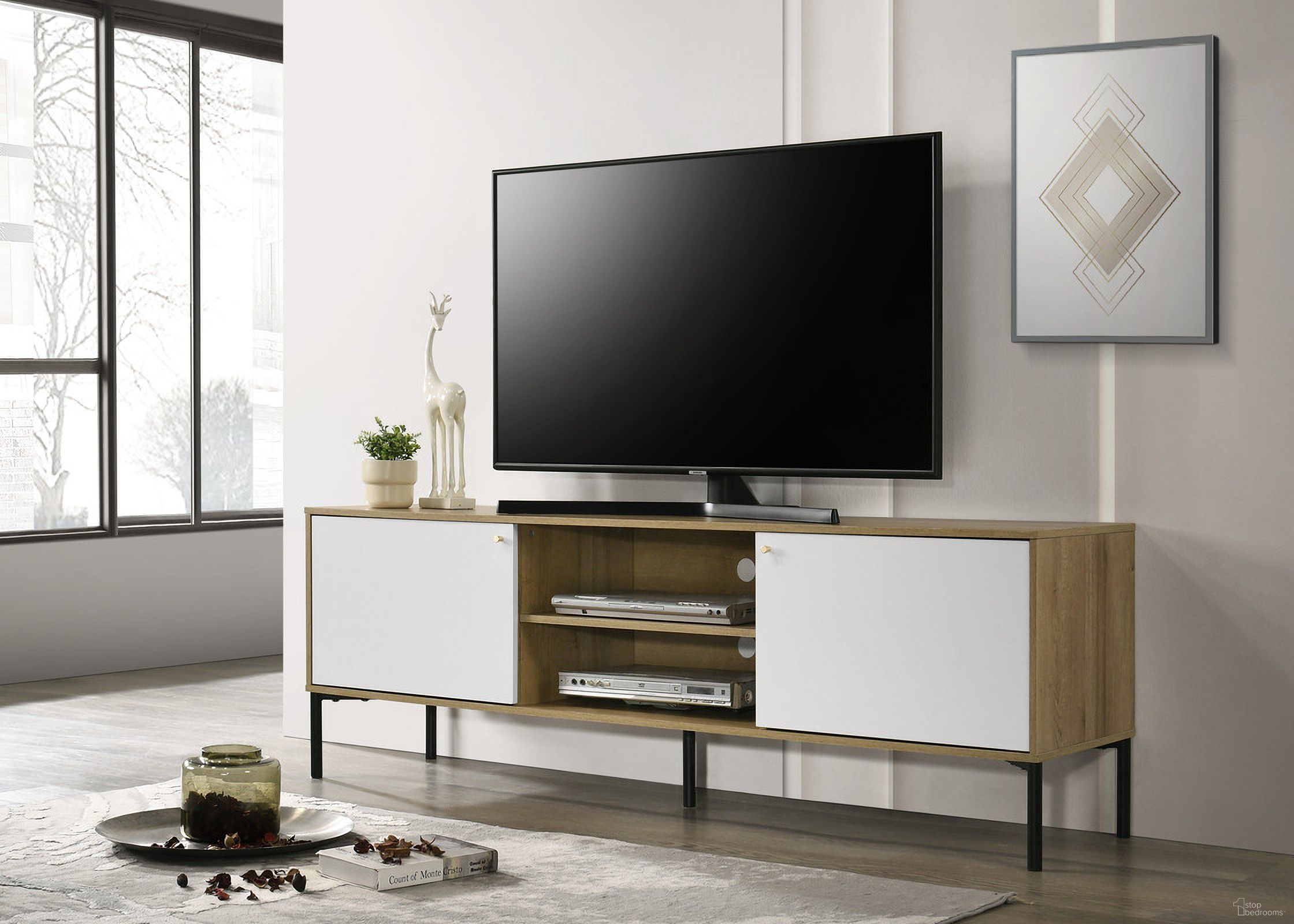 Burke 70 Inch 2-Door TV Stand In White and Oak