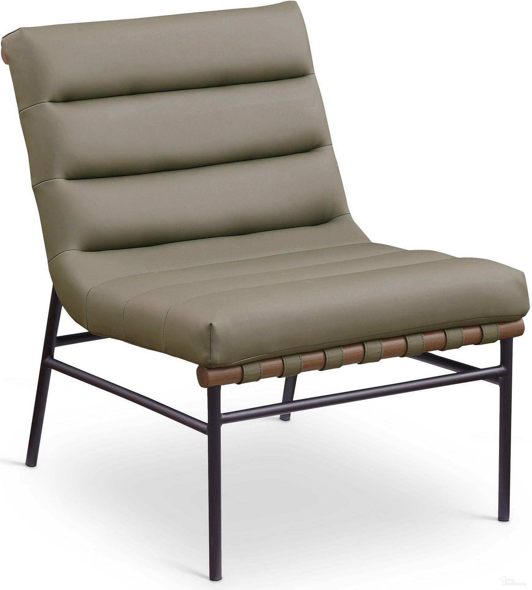 The appearance of Burke Vegan Leather Accent Chair In Olive designed by Meridian in the modern / contemporary interior design. This olive piece of furniture  was selected by 1StopBedrooms from Burke Collection to add a touch of cosiness and style into your home. Sku: 416Olive. Material: Vegan Leather.