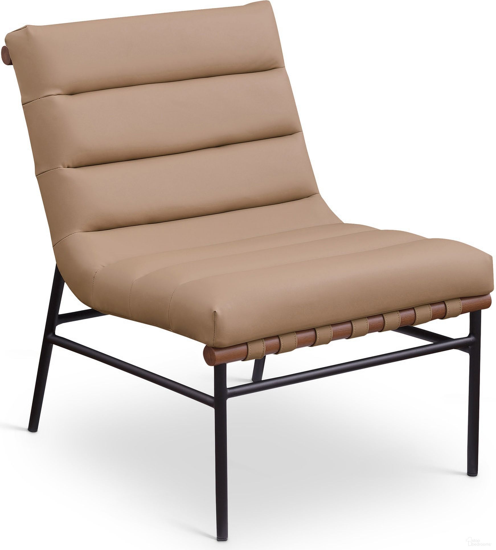 The appearance of Burke Vegan Leather Accent Chair In Tan designed by Meridian in the modern / contemporary interior design. This tan piece of furniture  was selected by 1StopBedrooms from Burke Collection to add a touch of cosiness and style into your home. Sku: 416Tan. Material: Vegan Leather.
