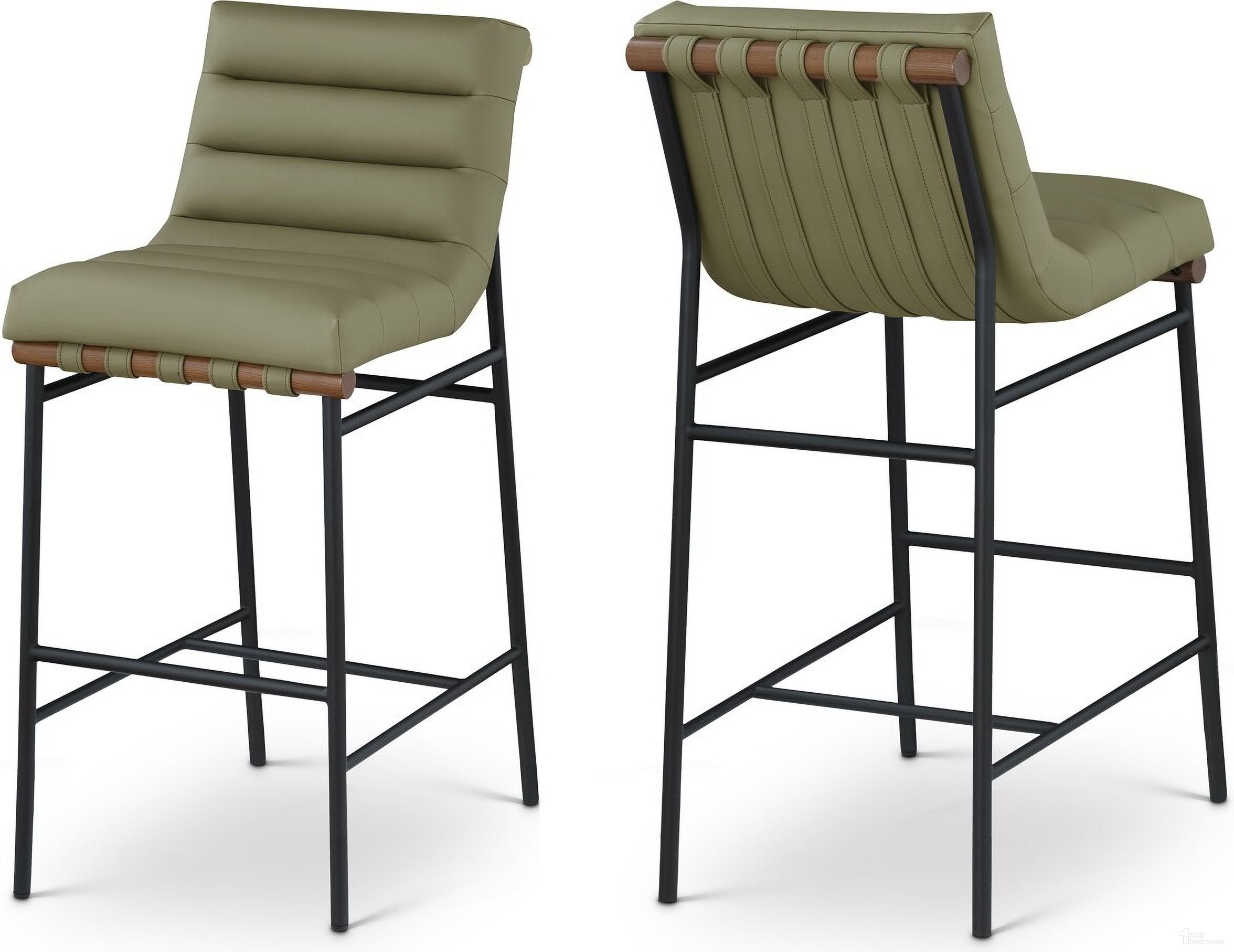 The appearance of Burke Vegan Leather Barstool In Olive Green designed by Meridian in the modern / contemporary interior design. This olive green piece of furniture  was selected by 1StopBedrooms from Burke Collection to add a touch of cosiness and style into your home. Sku: 800Olive-C. Material: Wood.