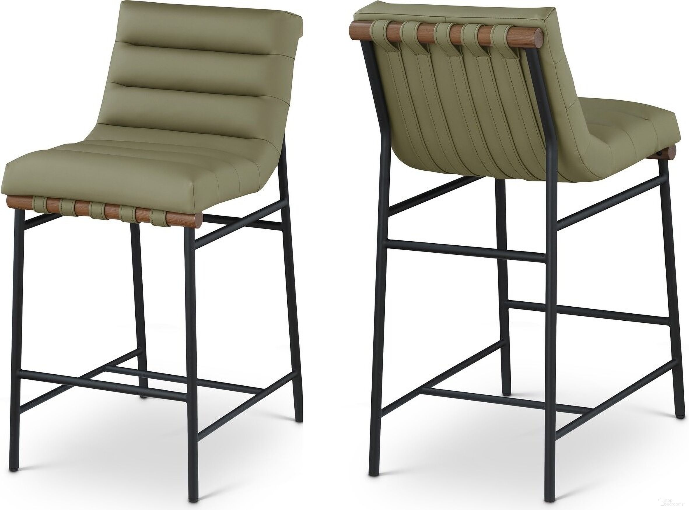 The appearance of Burke Vegan Leather Counter Stool In Green designed by Meridian in the modern / contemporary interior design. This green piece of furniture  was selected by 1StopBedrooms from Burke Collection to add a touch of cosiness and style into your home. Sku: 813Olive-C. Material: Wood.