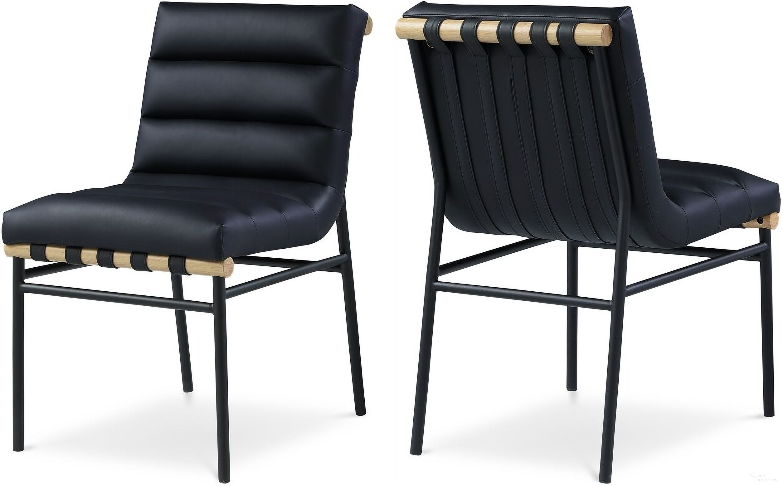 The appearance of Burke Vegan Leather Dining Chair Set of 2 In Black designed by Meridian in the modern / contemporary interior design. This black piece of furniture  was selected by 1StopBedrooms from Burke Collection to add a touch of cosiness and style into your home. Sku: 590Black-C. Material: Iron. Chair Type: Side Chair.