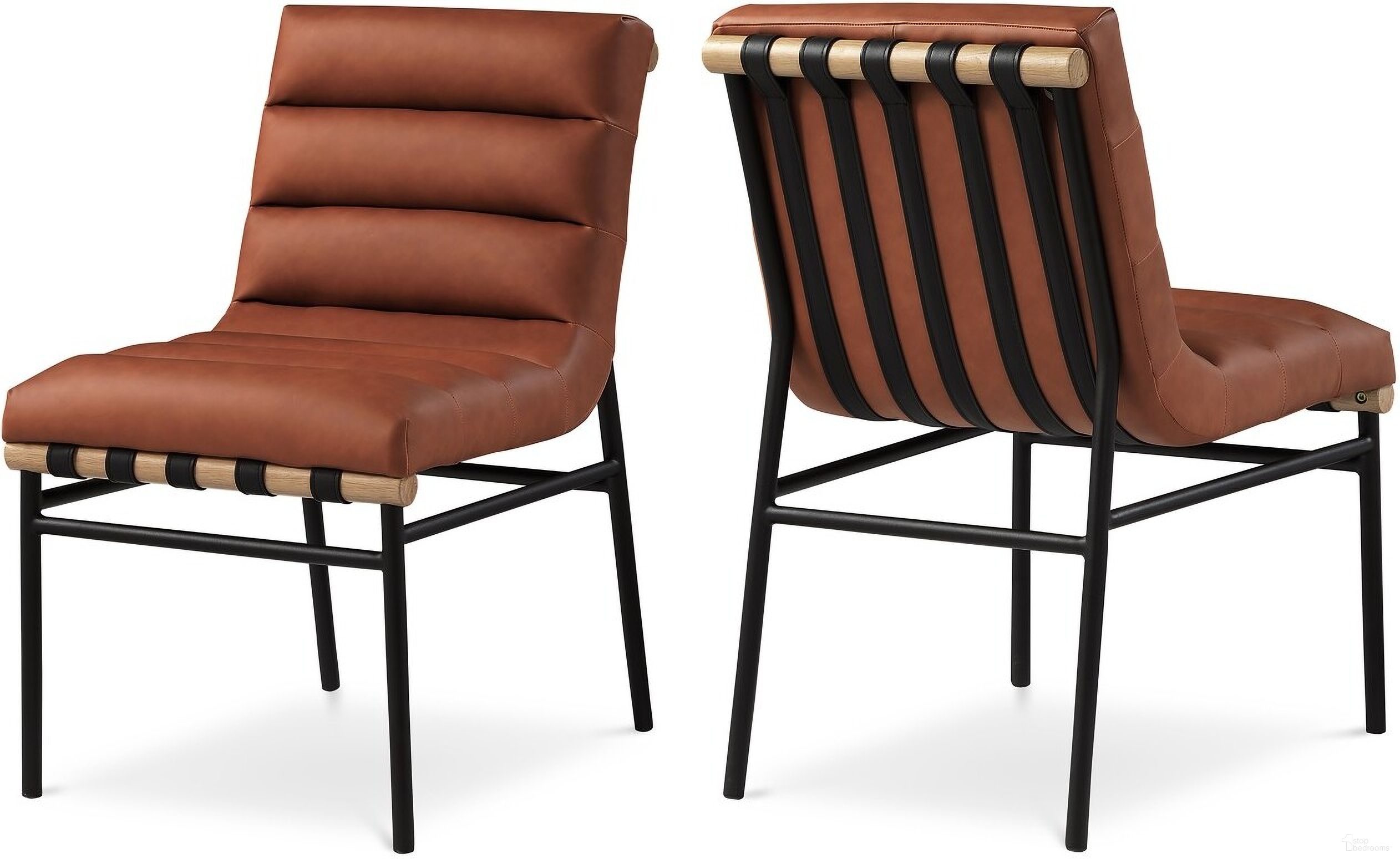 The appearance of Burke Vegan Leather Dining Chair Set of 2 In Cognac designed by Meridian in the modern / contemporary interior design. This cognac piece of furniture was selected by 1StopBedrooms from Burke Collection to add a touch of cosiness and style into your home. Sku: 590Cognac-C. Material: Iron. Chair Type: Side Chair.