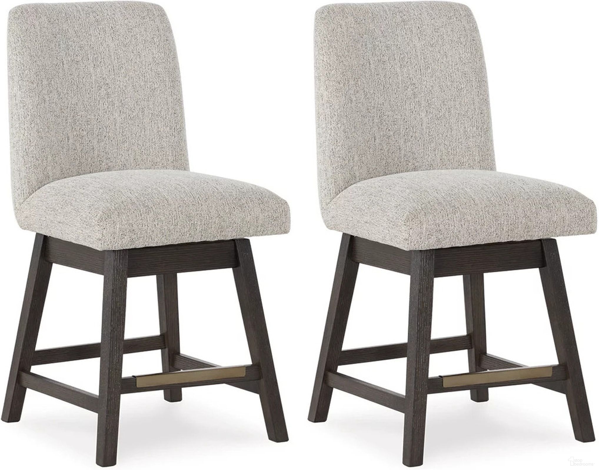 The appearance of Burkhaus Counter Height Barstool Set of 2 In Beige and Dark Brown designed by Signature Design by Ashley in the modern / contemporary interior design. This beige and dark brown piece of furniture  was selected by 1StopBedrooms from Burkhaus Collection to add a touch of cosiness and style into your home. Sku: D984-124. Material: Fabric.