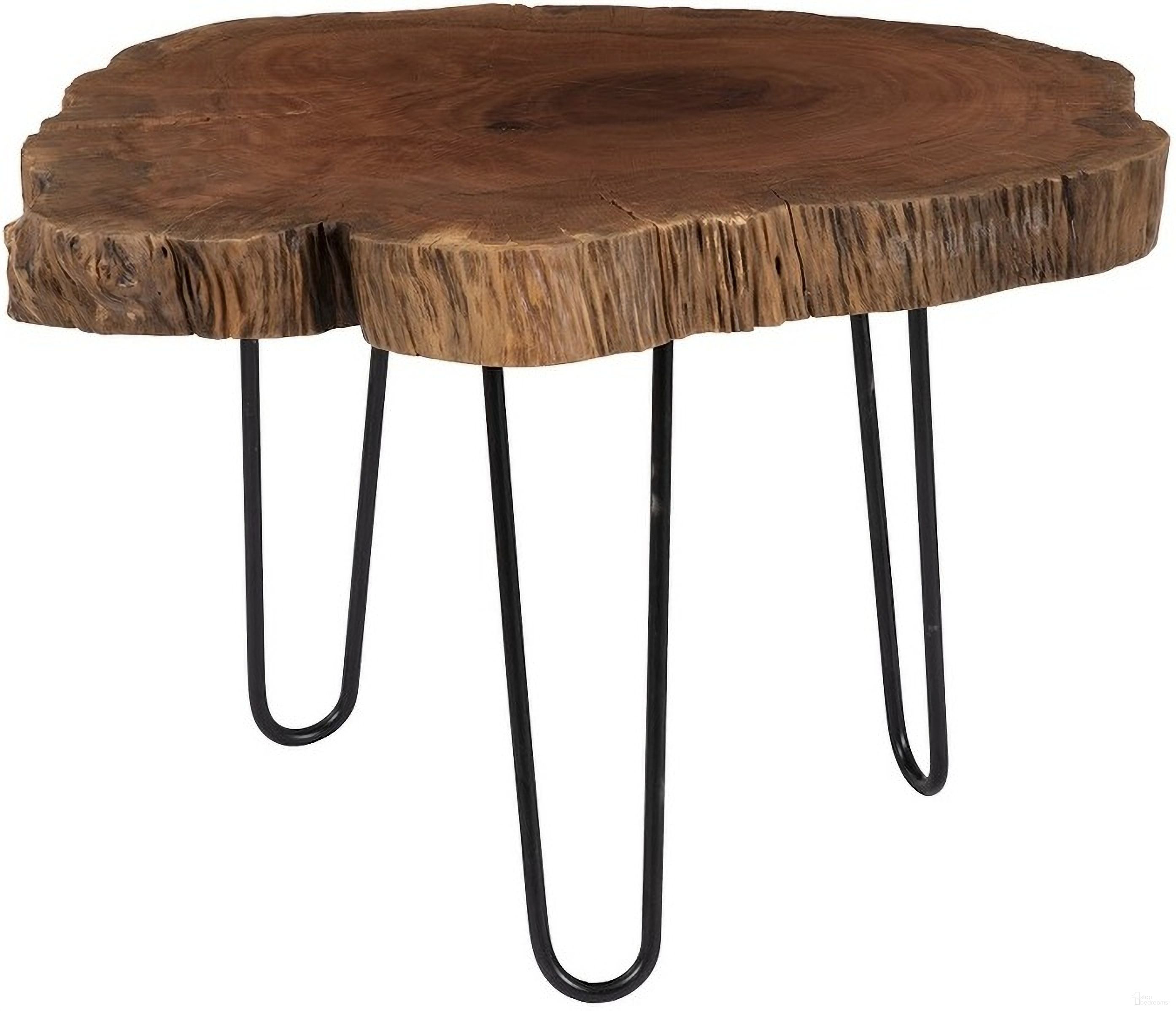 Burled Wood Coffee Table Small with Metal Legs In Black and Natural