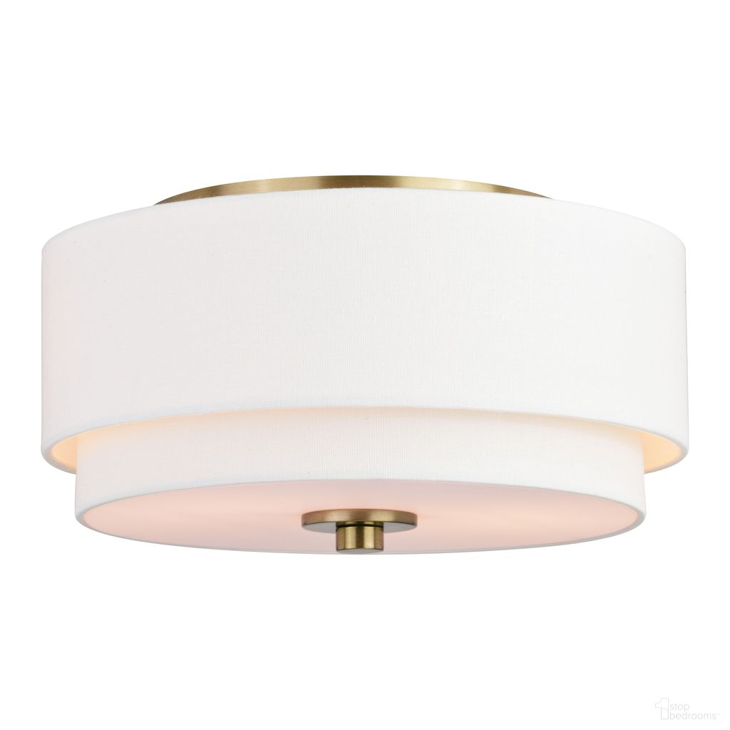 The appearance of Burnaby 13 Inch Flush Mount In Matte Brass designed by Vaxcel in the transitional interior design. This matte brass piece of furniture was selected by 1StopBedrooms from Burnaby Collection to add a touch of cosiness and style into your home. Sku: C0278. Material: Steel.