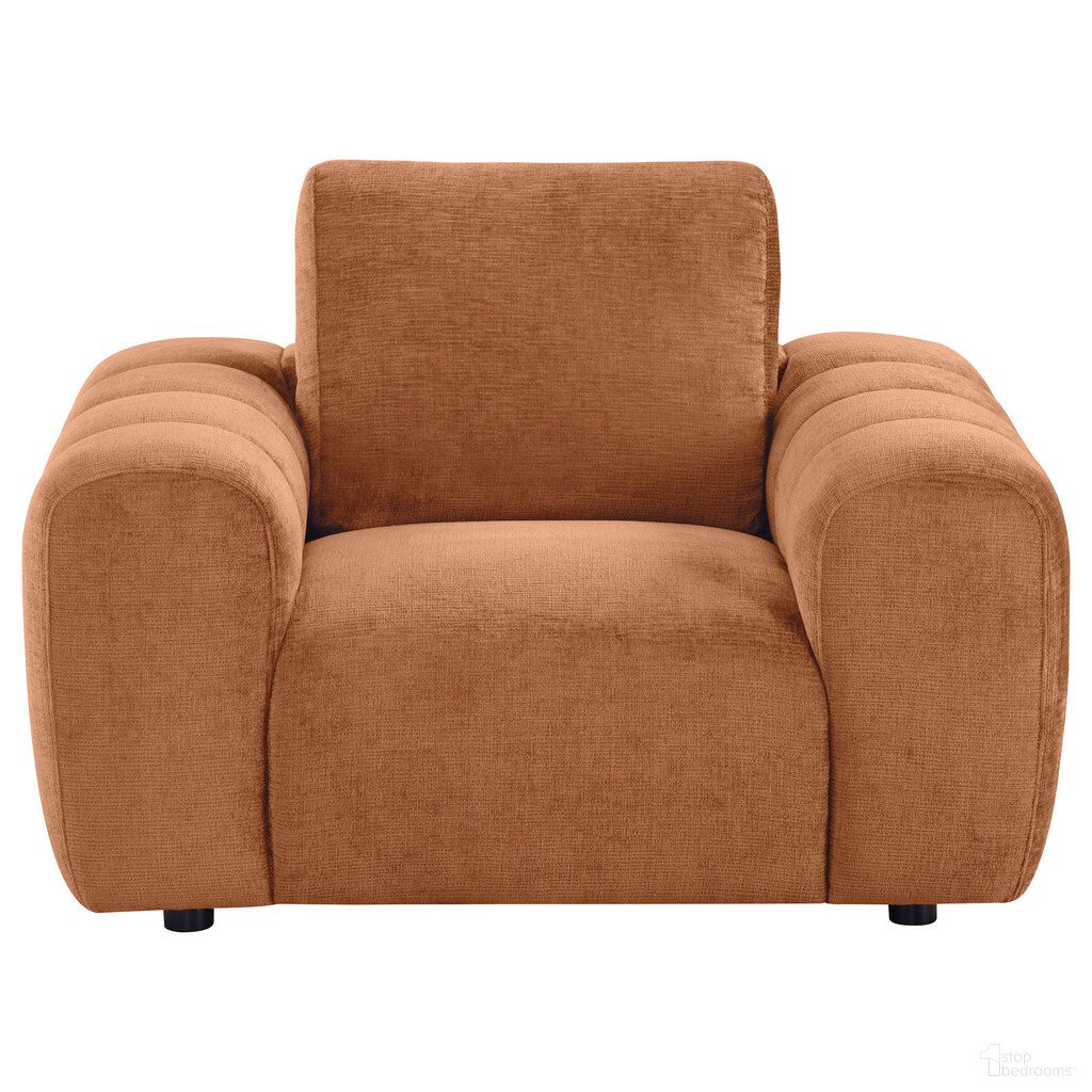 The appearance of Burnett Chenille Upholstered Accent Chair In Burnt Orange designed by Coaster in the modern / contemporary interior design. This burnt orange piece of furniture  was selected by 1StopBedrooms from Burnett Collection to add a touch of cosiness and style into your home. Sku: 504953. Material: Oak.