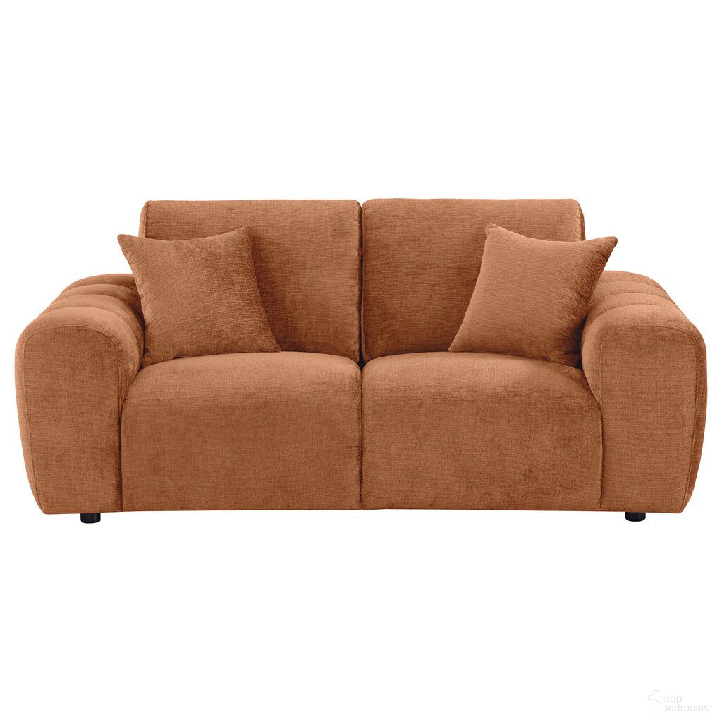 The appearance of Burnett Chenille Upholstered Wide Arm Loveseat In Burnt Orange designed by Coaster in the modern / contemporary interior design. This burnt orange piece of furniture  was selected by 1StopBedrooms from Burnett Collection to add a touch of cosiness and style into your home. Sku: 504952. Material: Fabric.